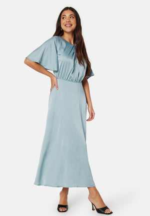 Butterfly Sleeve Satin Midi Dress