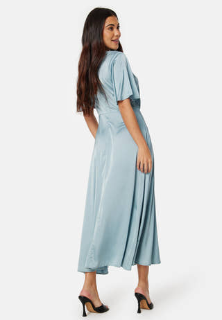 Butterfly Sleeve Satin Midi Dress