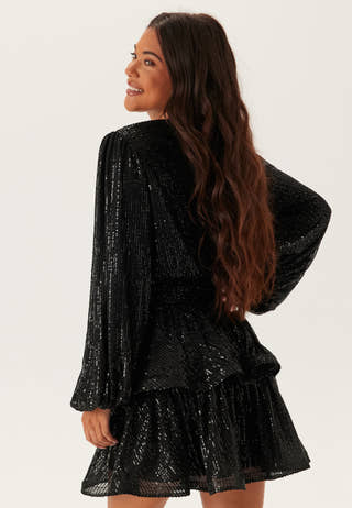 Flounce Balloon Sleeve Sequin Dress