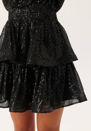 Flounce Balloon Sleeve Sequin Dress
