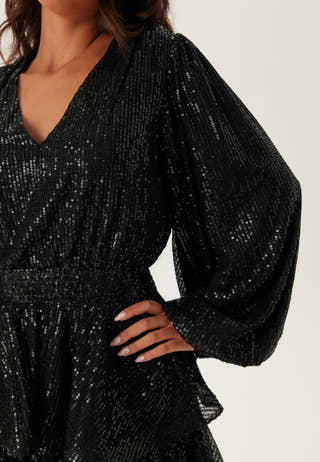 Flounce Balloon Sleeve Sequin Dress