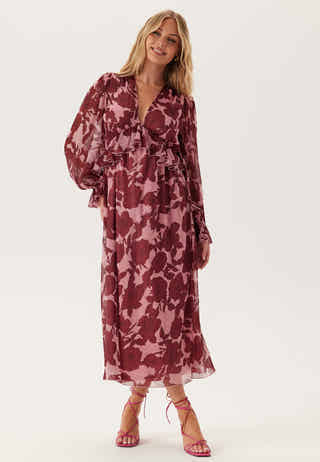 Frill L/S Chiffon Midi Dress