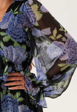 Frill L/S Chiffon Midi Dress