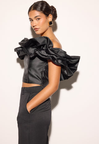 Frill Satin Off Shoulder Top