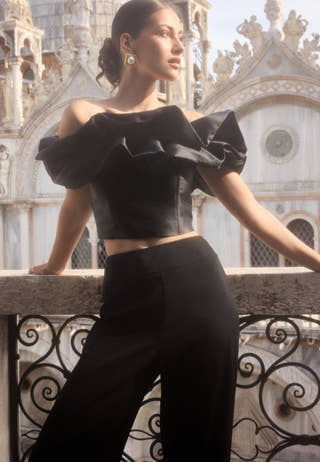 Frill Satin Off Shoulder Top