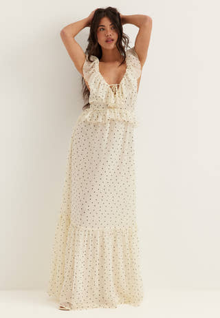 Frill Tie Back Chiffon Maxi Dress