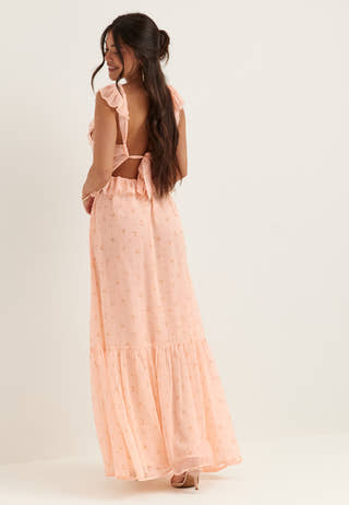 Frill Tie Back Chiffon Maxi Dress