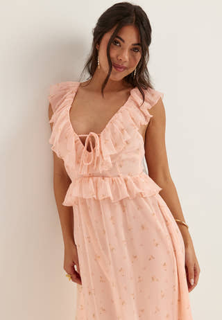Frill Tie Back Chiffon Maxi Dress