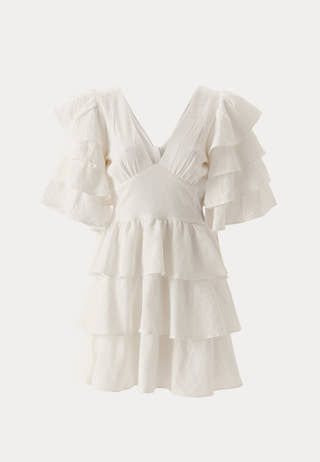 Frilled Sleeve Short Dress