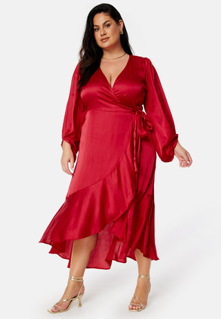 Wrap Frill L/S Satin Dress