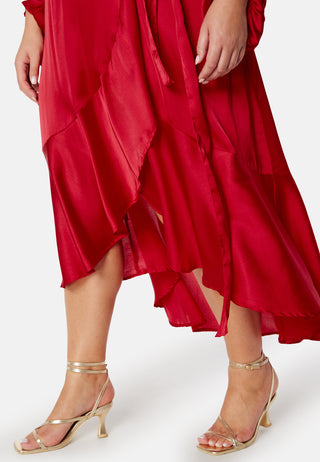 Wrap Frill L/S Satin Dress