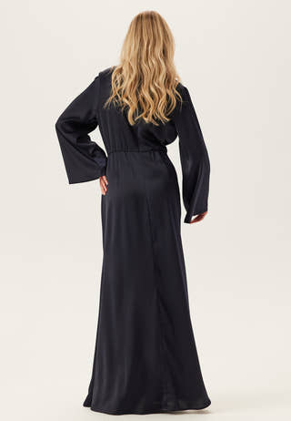 High Neck Wide Sleeve Satin Gown