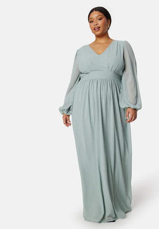 Long sleeve V-Neck Chiffon Gown