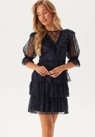 Lace Frill Puff Sleeve Dress