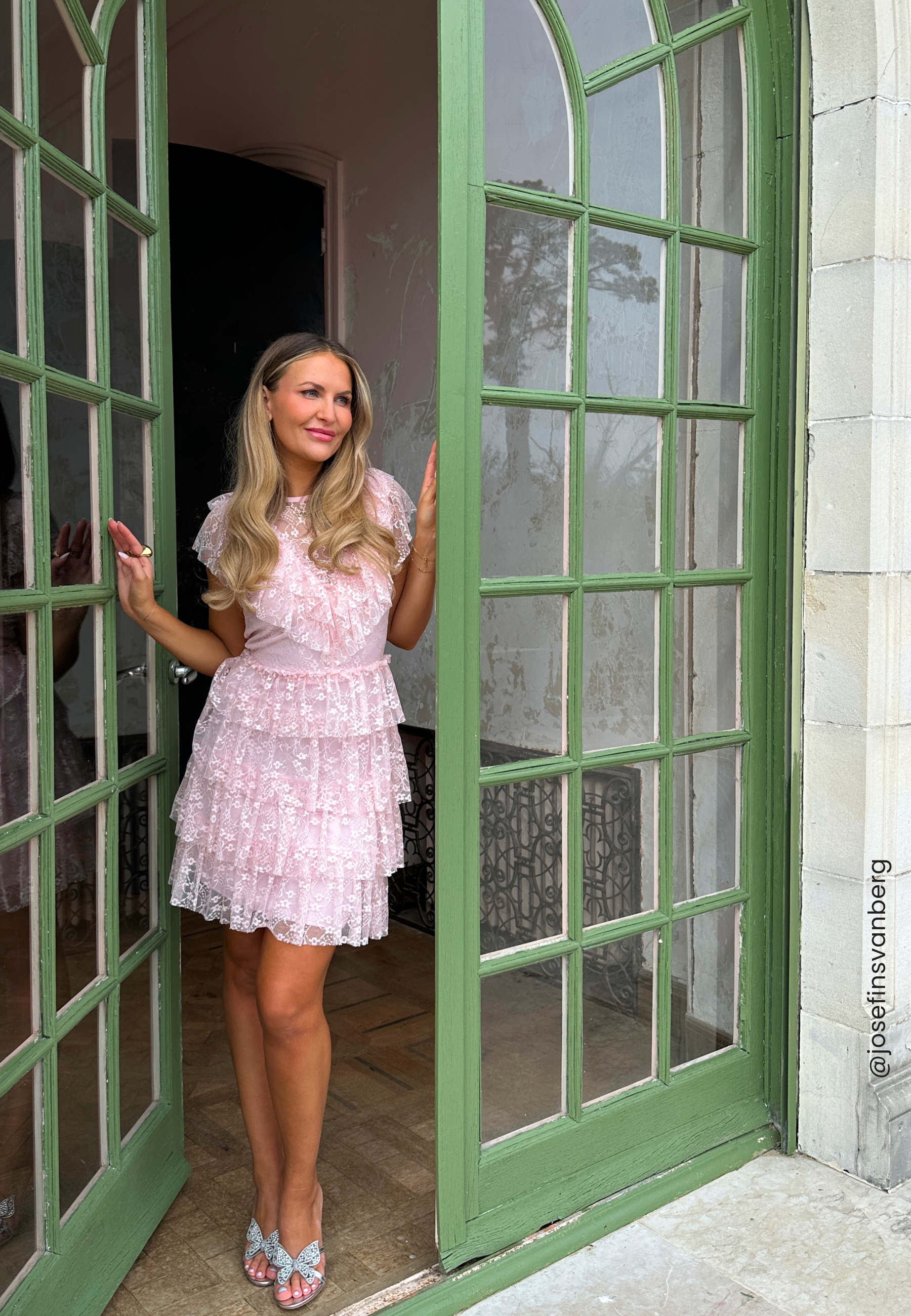 blush lace frill mini dress Scoop Neck Frill Detail Mini Dress In Pink Lace | EGO US