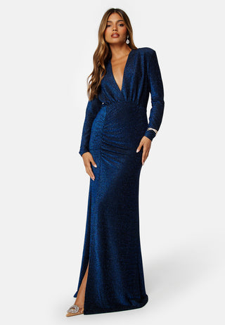 Sparkling Ruched Slit Gown