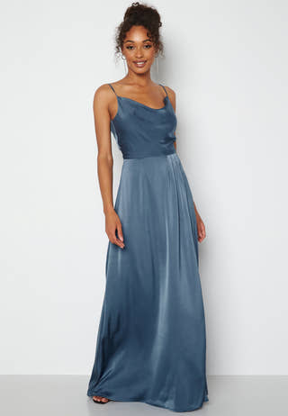 Waterfall High Slit Satin Gown
