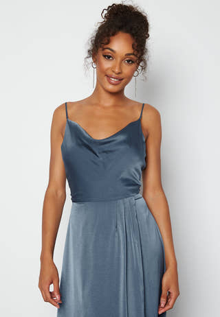 Waterfall High Slit Satin Gown