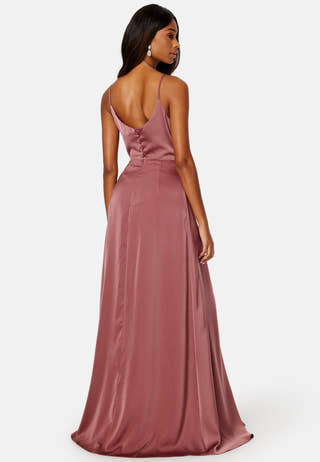 Waterfall High Slit Satin Gown