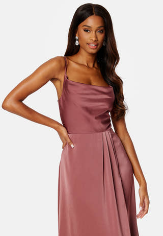 Waterfall High Slit Satin Gown