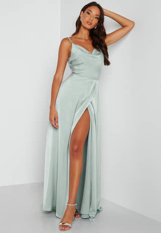 Waterfall High Slit Satin Gown