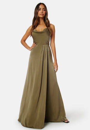 Waterfall High Slit Satin Gown