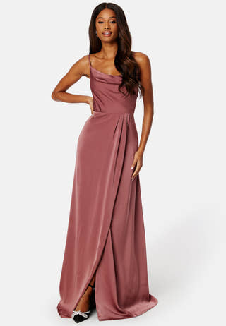 Waterfall High Slit Satin Gown