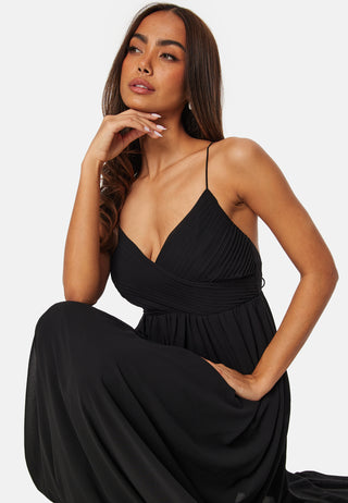 Pleated V-neck chiffon gown