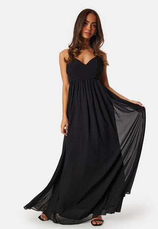Pleated V-neck chiffon gown