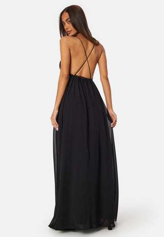 Pleated V-neck chiffon gown