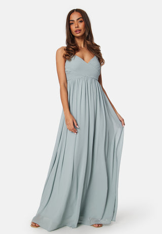 Pleated V-neck chiffon gown