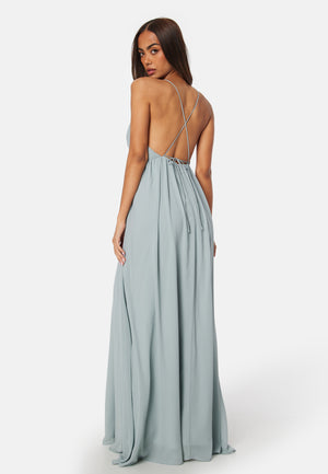 Pleated V-neck chiffon gown