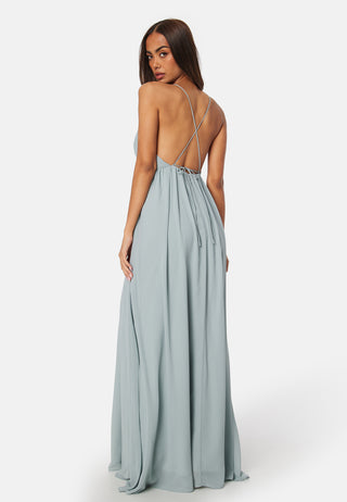 Pleated V-neck chiffon gown