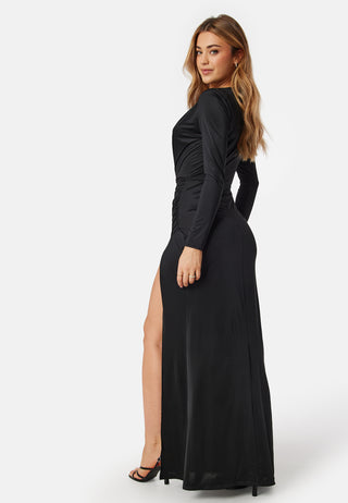 Slit V-neck stretchy gown