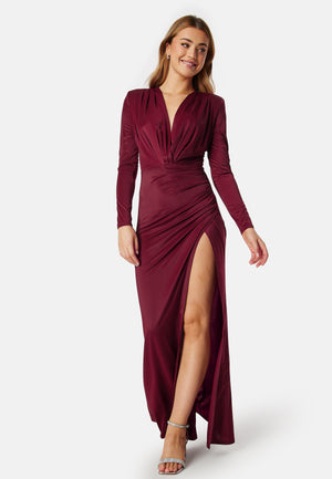 Slit V-neck stretchy gown