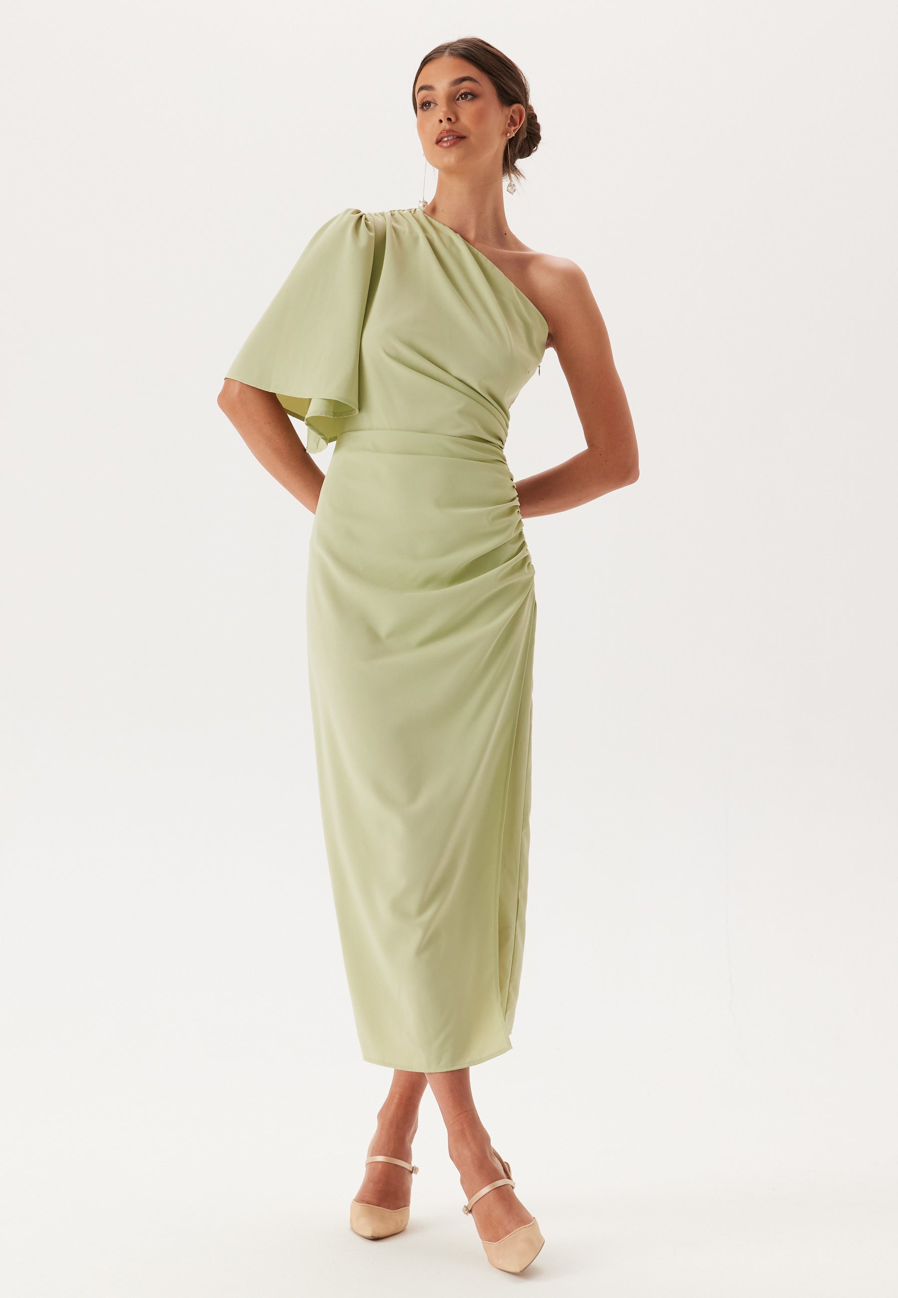 Bubbleroom occasion Ruched One Shoulder Midi Dress Bridesmaid dresses Green Bubbleroom occasion Ruched One Shoulder Midi Dress Bridesmaid dresses Green