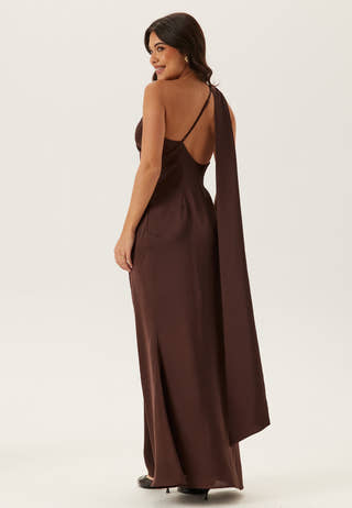 One Shoulder Scarf Satin Gown