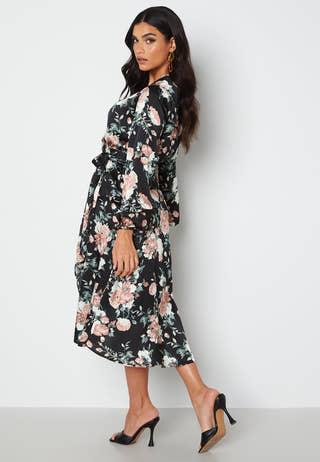 Priya Satin Wrap Midi Dress