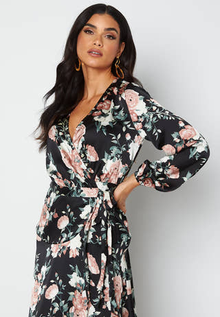 Priya Satin Wrap Midi Dress
