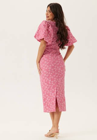 Puff Sleeve Jacquard Midi Dress