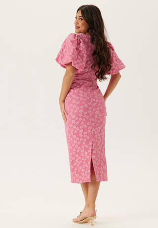 Puff Sleeve Jacquard Midi Dress