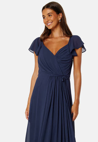 Butterfly Sleeve Draped Chiffon Gown