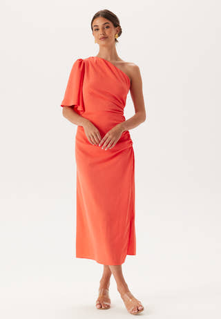Ruched One Shoulder Midi Dress
