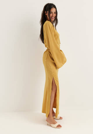 Ruched Satin Maxi Dress