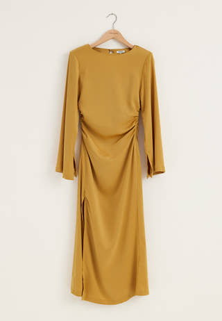 Ruched Satin Maxi Dress