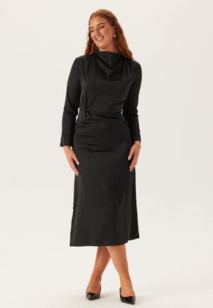 Satin Cowl Neck Midi Dress