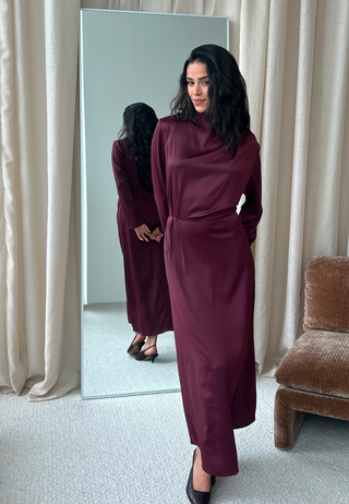 Satin Cowl Neck Midi Dress