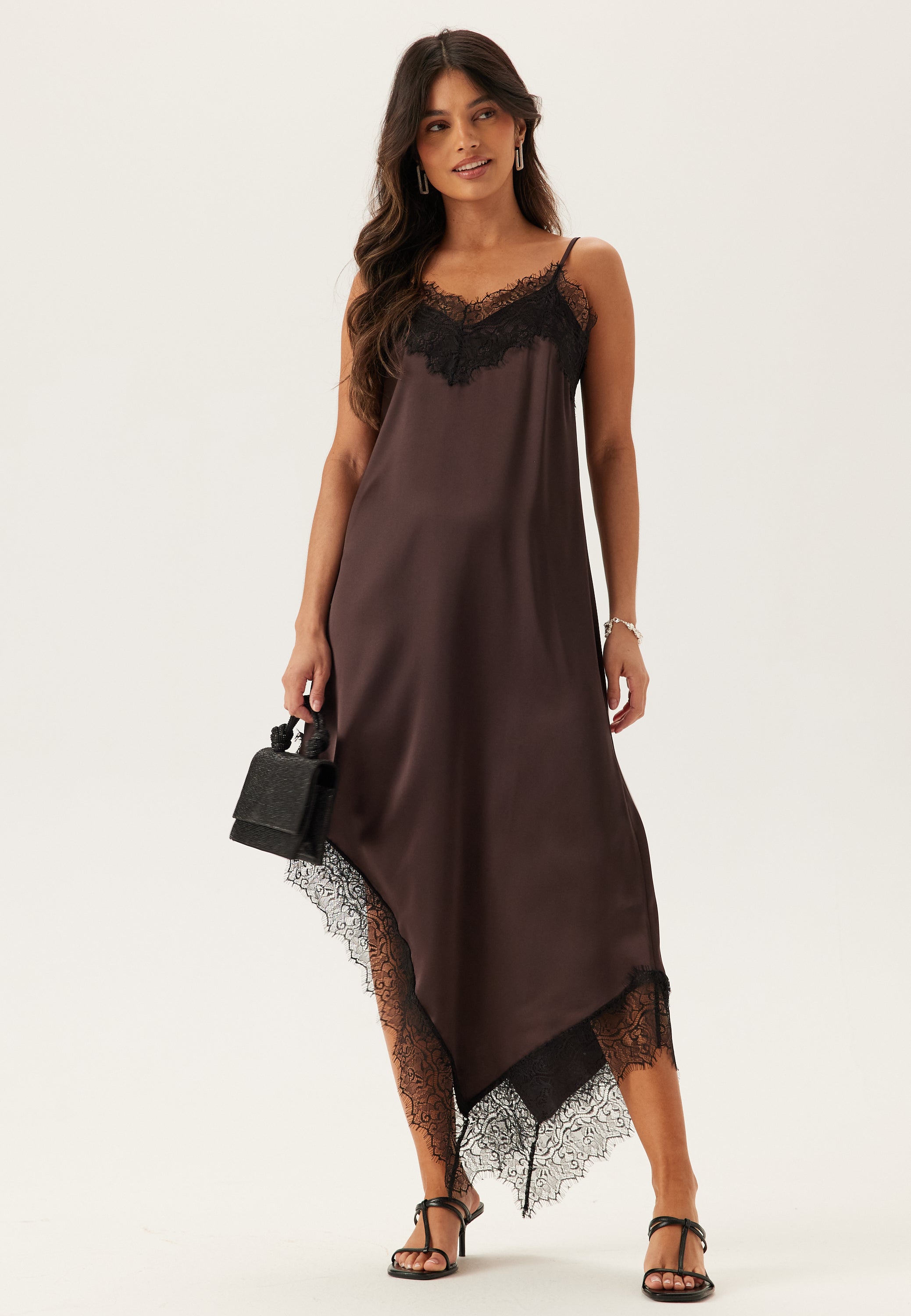 Bubbleroom occasion – Satin Lace Slip Dress – Brown – Brown Bubbleroom occasion – Satin Lace Slip Dress – Brown – Brown