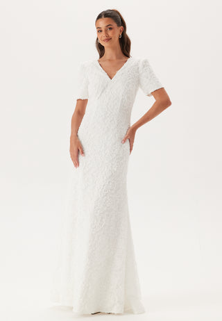 Short Sleeve 3D Floral Wedding Gown