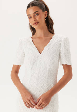 Short Sleeve 3D Floral Wedding Gown